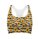 White And Black Stripe Sunflower Print Women's Sports Bra