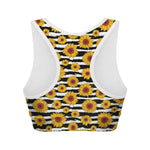 White And Black Stripe Sunflower Print Women's Sports Bra
