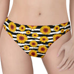 White And Black Stripe Sunflower Print Women's Thong