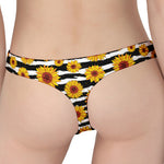 White And Black Stripe Sunflower Print Women's Thong