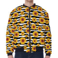 White And Black Stripe Sunflower Print Zip Sleeve Bomber Jacket