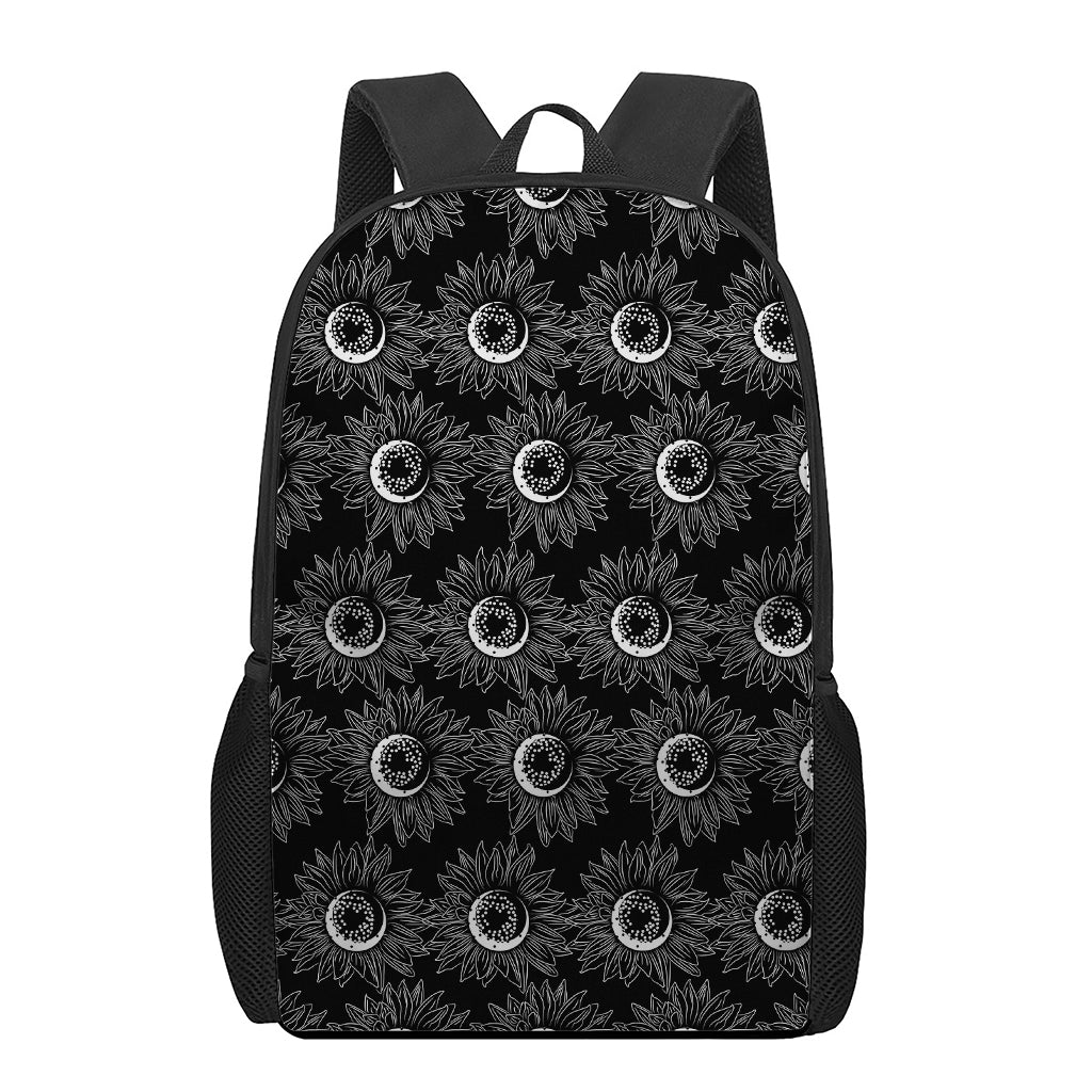 White And Black Sunflower Pattern Print 17 Inch Backpack