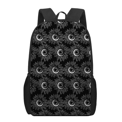 White And Black Sunflower Pattern Print 17 Inch Backpack