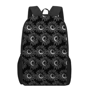 White And Black Sunflower Pattern Print 17 Inch Backpack
