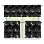 White And Black Sunflower Pattern Print 3 Piece Kitchen Curtains