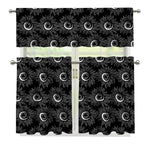 White And Black Sunflower Pattern Print 3 Piece Kitchen Curtains