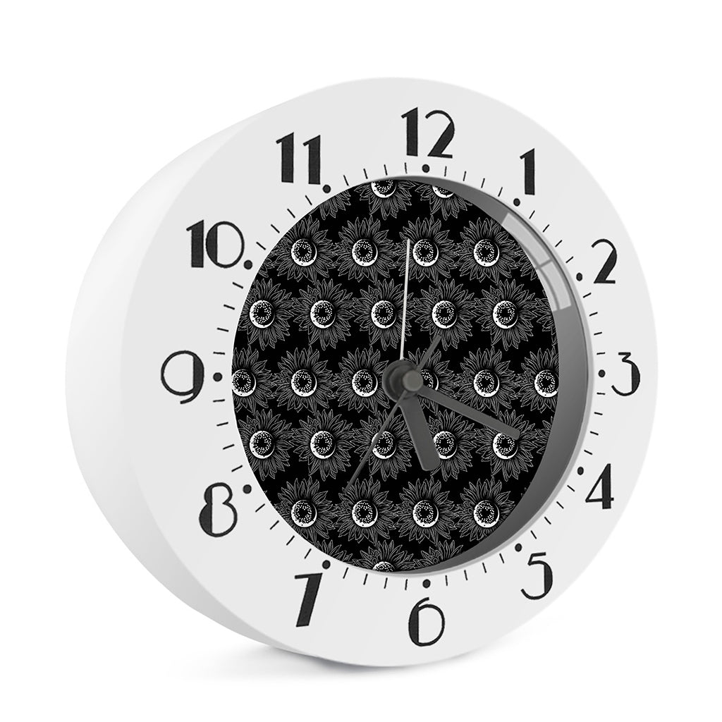 White And Black Sunflower Pattern Print Alarm Clock