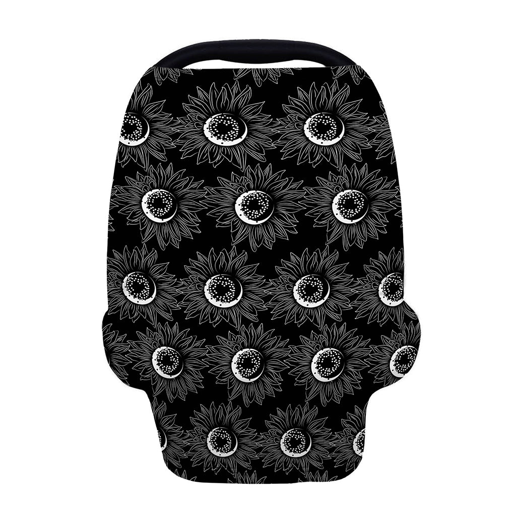 White And Black Sunflower Pattern Print Baby Seat Cover