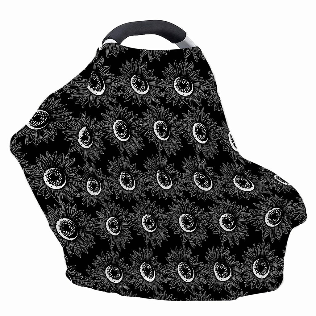 White And Black Sunflower Pattern Print Baby Seat Cover