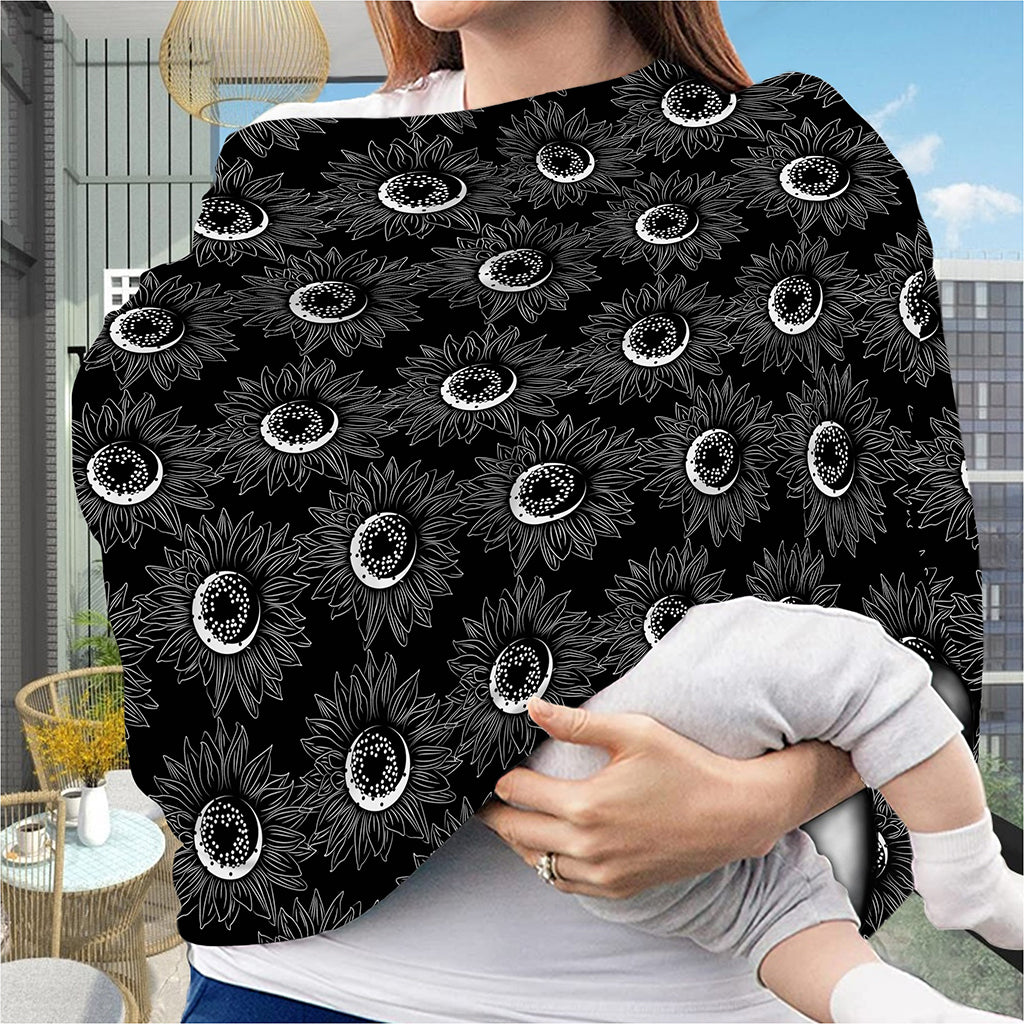 White And Black Sunflower Pattern Print Baby Seat Cover