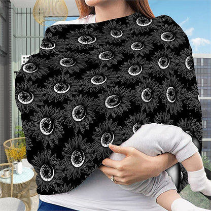 White And Black Sunflower Pattern Print Baby Seat Cover