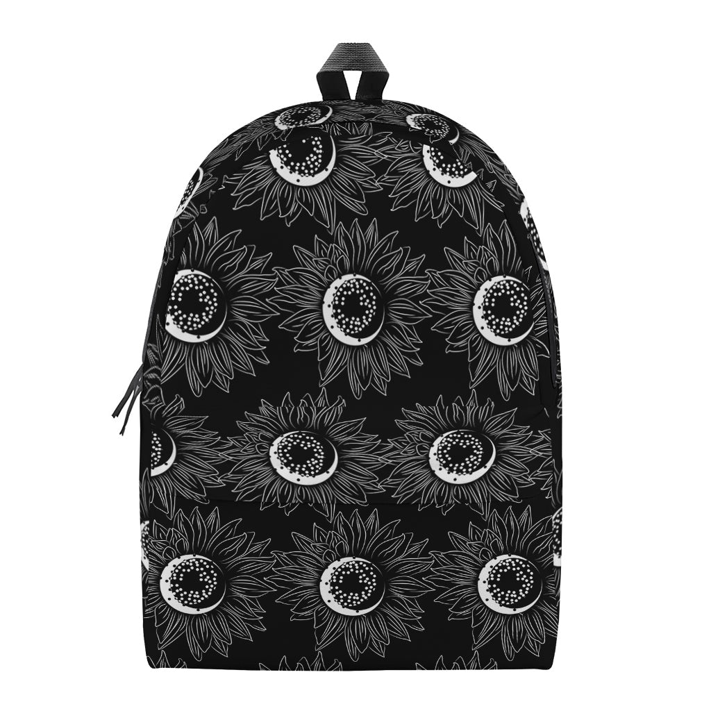 White And Black Sunflower Pattern Print Backpack