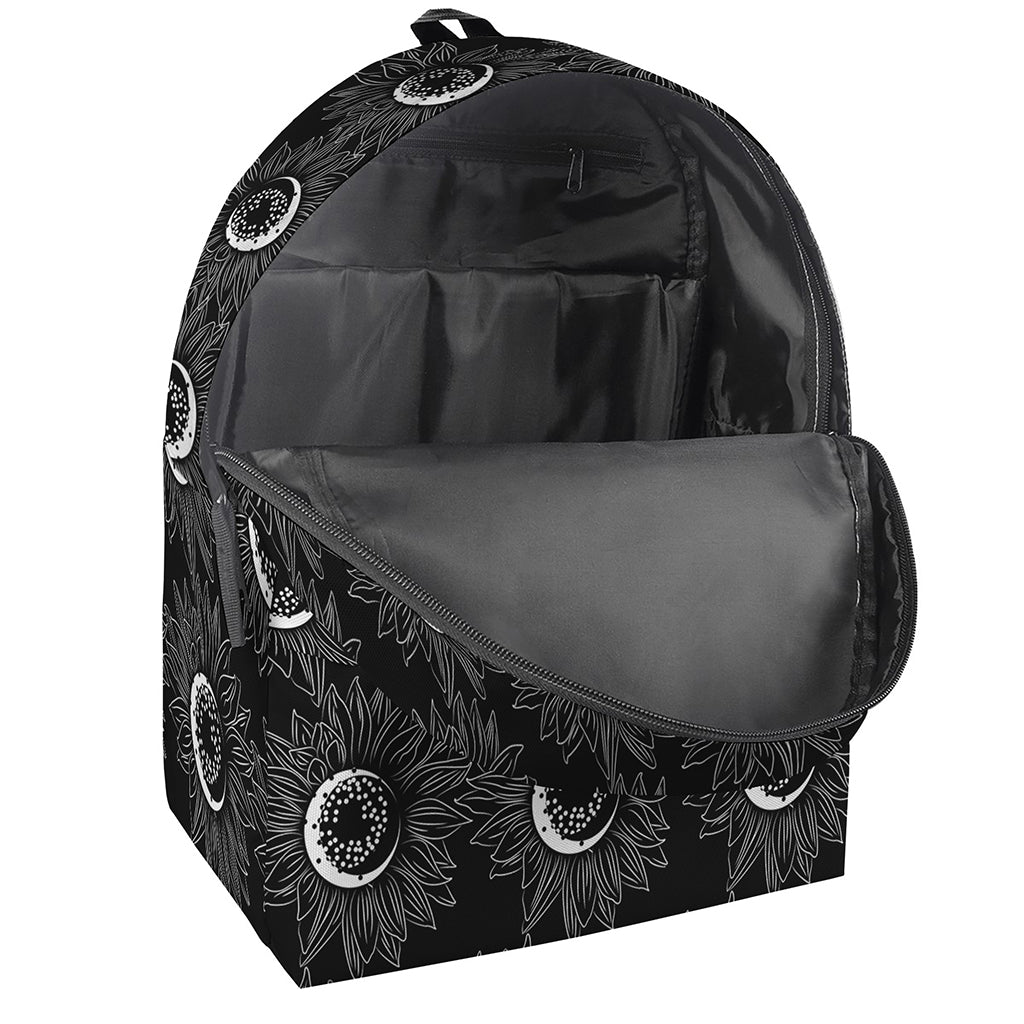 White And Black Sunflower Pattern Print Backpack