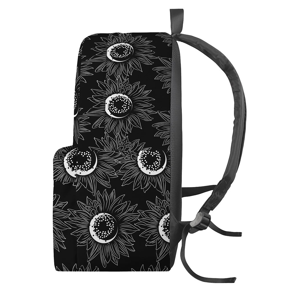 White And Black Sunflower Pattern Print Backpack