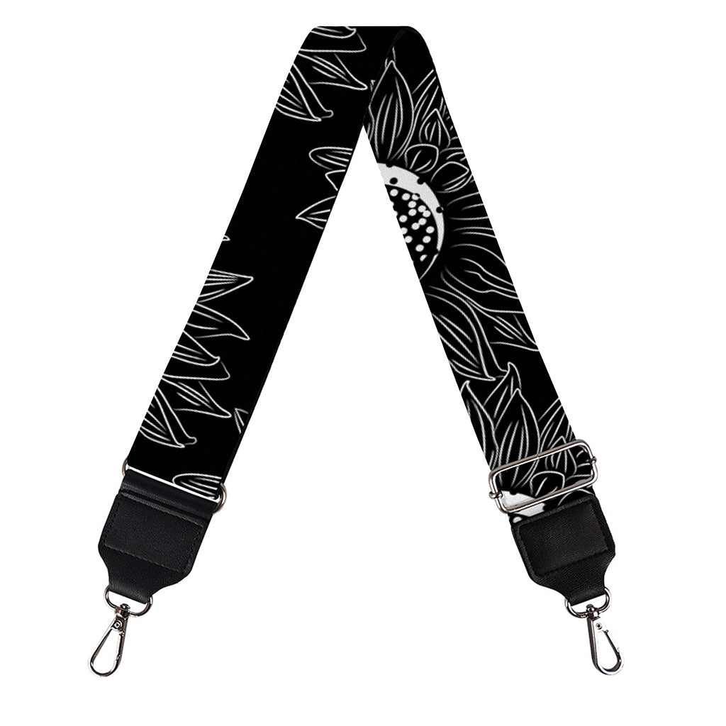 White And Black Sunflower Pattern Print Bag Strap