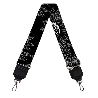 White And Black Sunflower Pattern Print Bag Strap