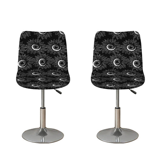 White And Black Sunflower Pattern Print Bar Stool Covers