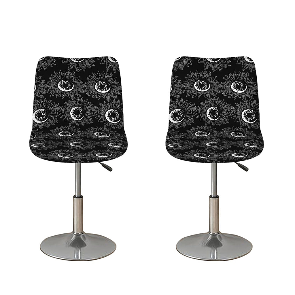 White And Black Sunflower Pattern Print Bar Stool Covers