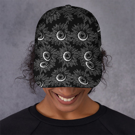 White And Black Sunflower Pattern Print Baseball Cap
