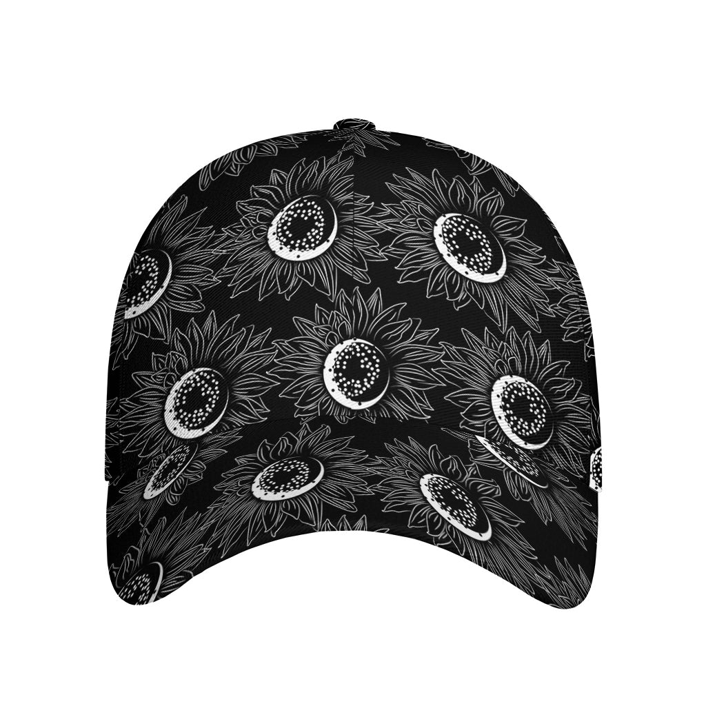 White And Black Sunflower Pattern Print Baseball Cap