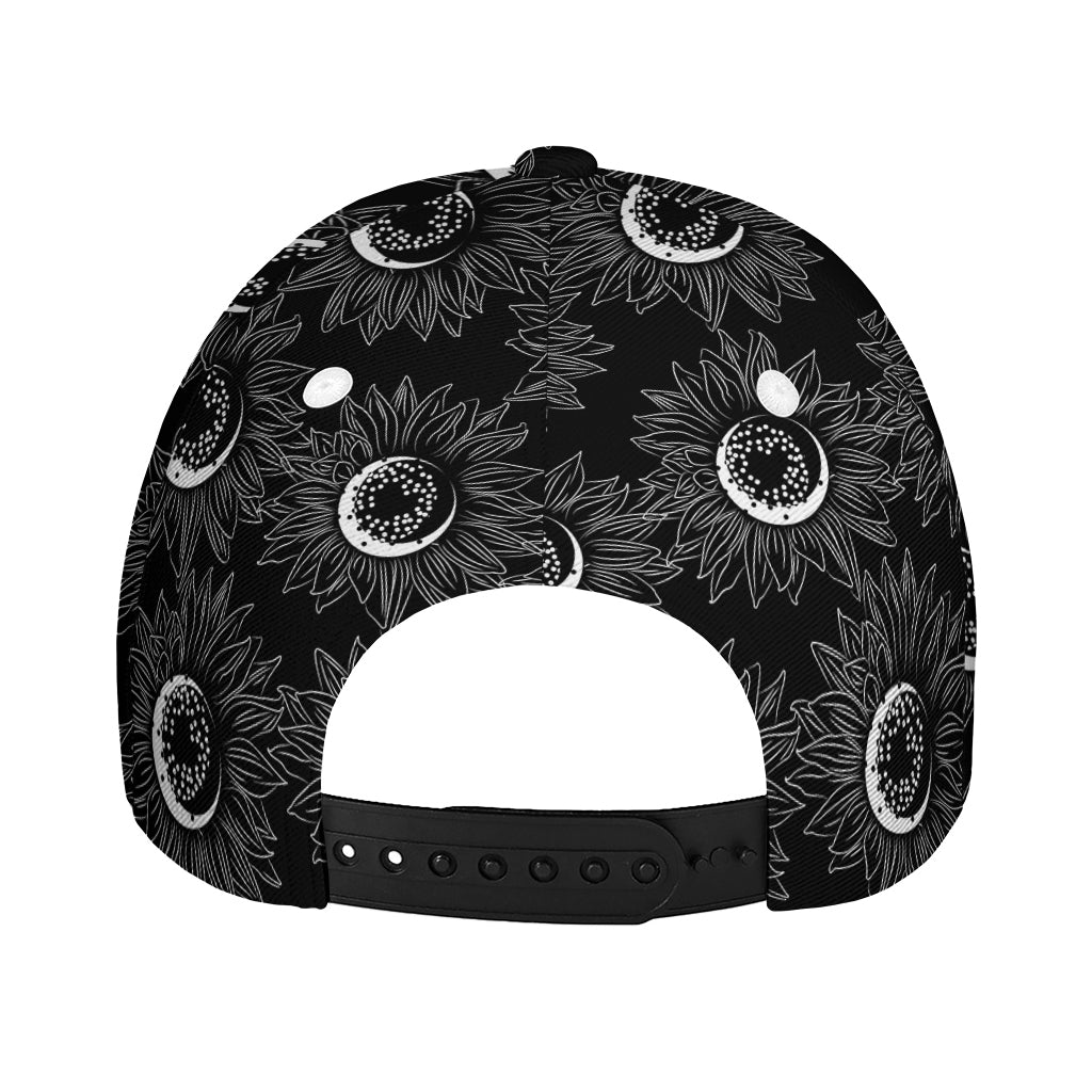 White And Black Sunflower Pattern Print Baseball Cap