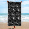 White And Black Sunflower Pattern Print Beach Towel