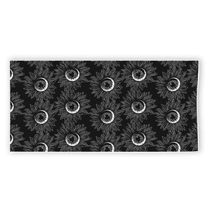 White And Black Sunflower Pattern Print Beach Towel