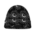 White And Black Sunflower Pattern Print Beanie