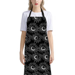 White And Black Sunflower Pattern Print Bib Apron With Pocket