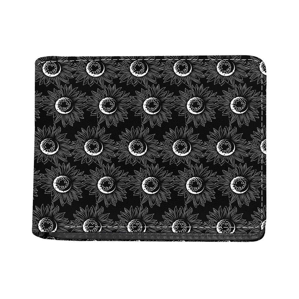 White And Black Sunflower Pattern Print Bifold Wallet