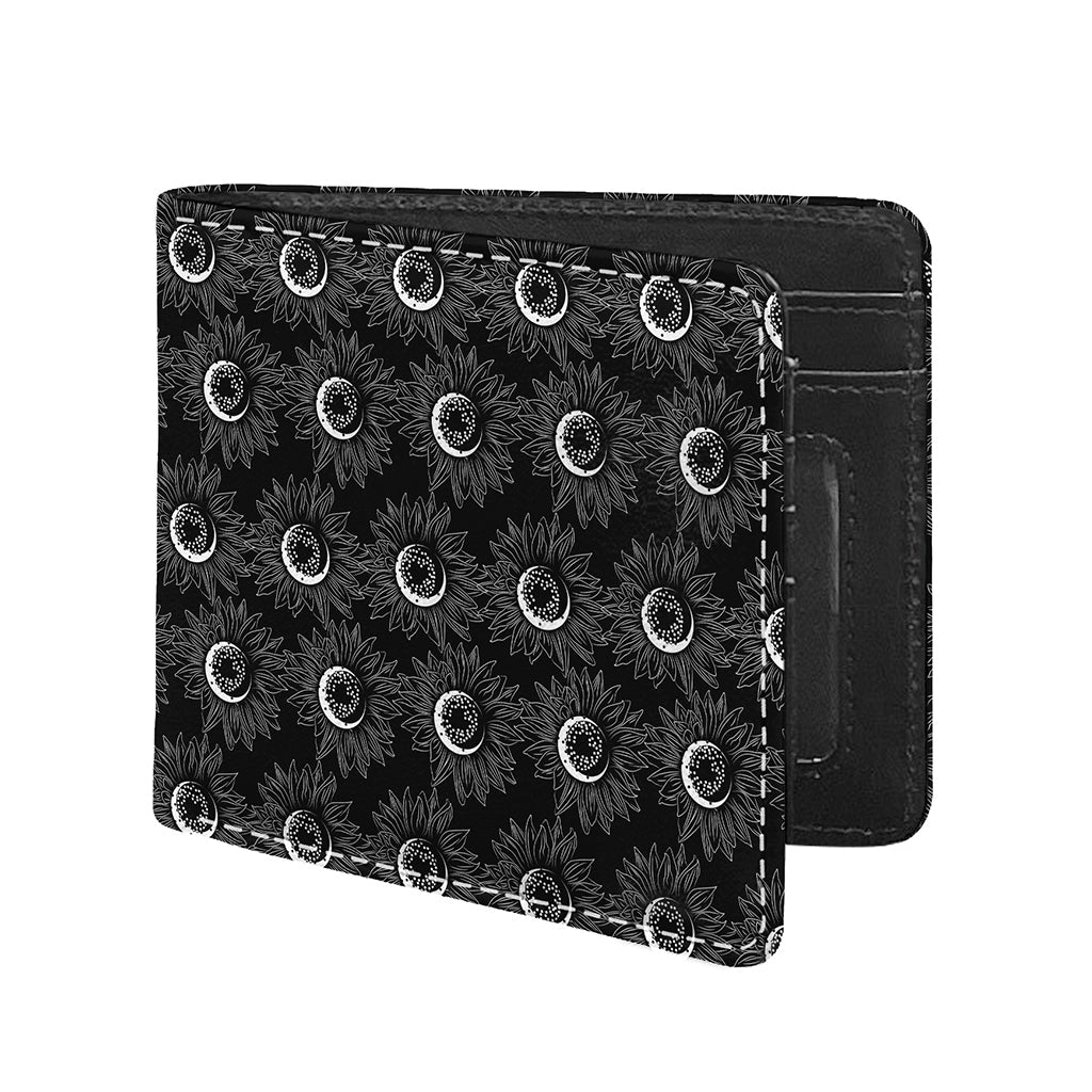 White And Black Sunflower Pattern Print Bifold Wallet
