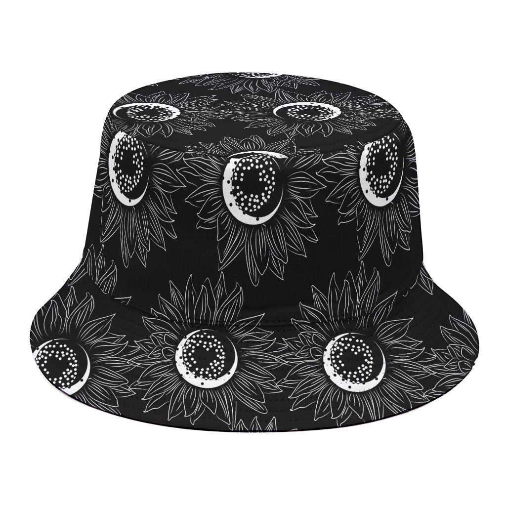 White And Black Sunflower Pattern Print Bucket Hat