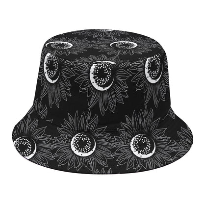 White And Black Sunflower Pattern Print Bucket Hat