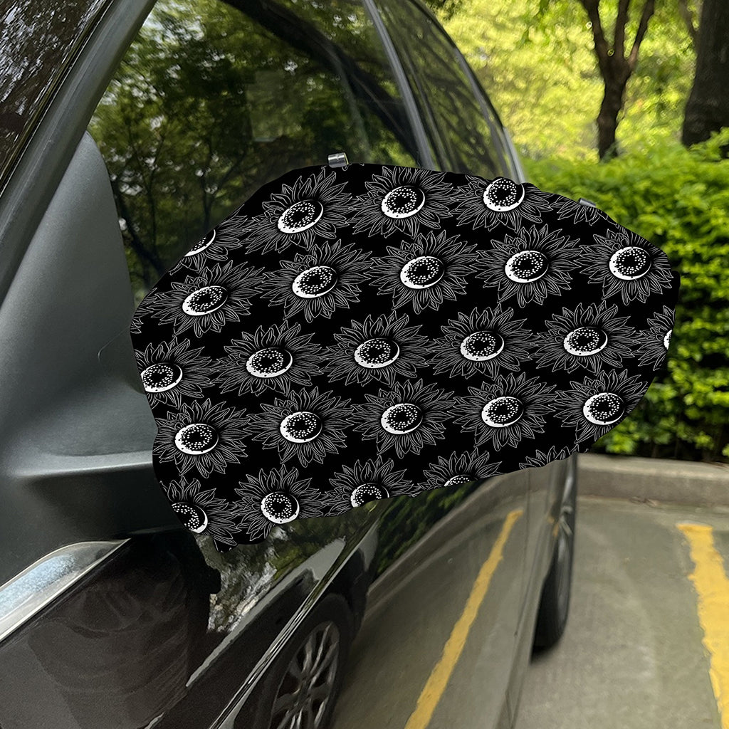 White And Black Sunflower Pattern Print Car Side Mirror Covers