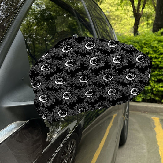 White And Black Sunflower Pattern Print Car Side Mirror Covers