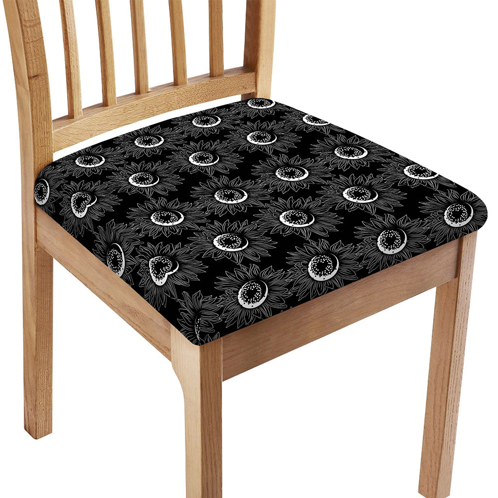 White And Black Sunflower Pattern Print Chair Cushion Cover