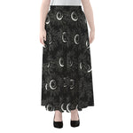 White And Black Sunflower Pattern Print Chiffon Maxi Skirt