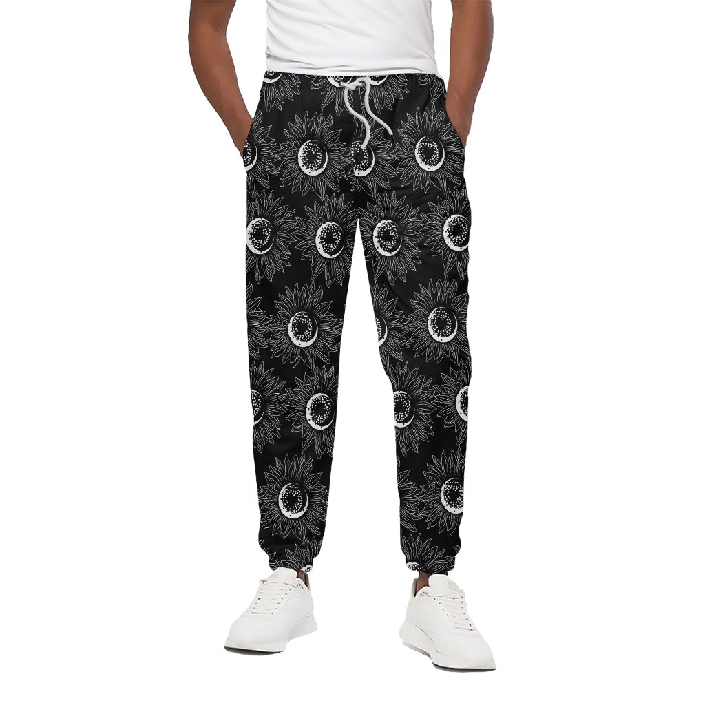 White And Black Sunflower Pattern Print Cotton Pants