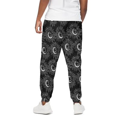 White And Black Sunflower Pattern Print Cotton Pants