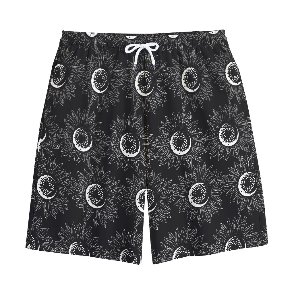 White And Black Sunflower Pattern Print Cotton Shorts