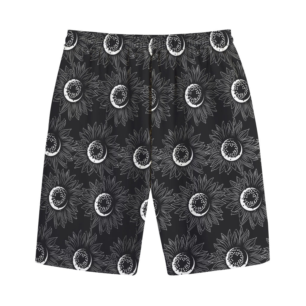 White And Black Sunflower Pattern Print Cotton Shorts