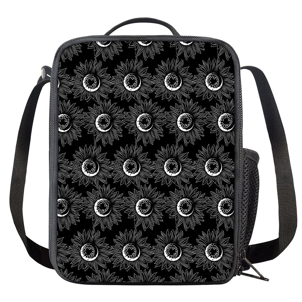 White And Black Sunflower Pattern Print Crossbody Lunch Bag
