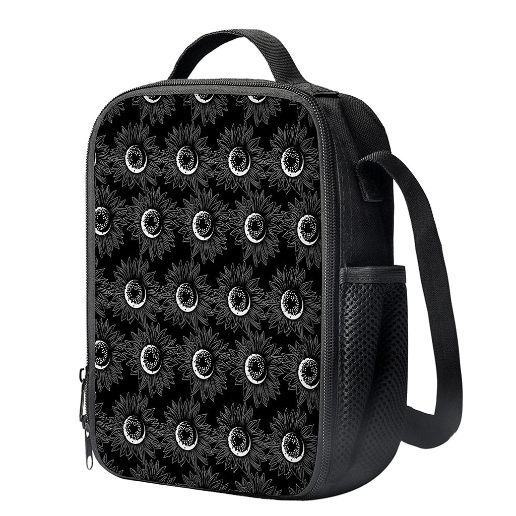 White And Black Sunflower Pattern Print Crossbody Lunch Bag