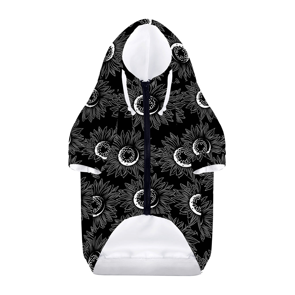 White And Black Sunflower Pattern Print Dog Zip Up Hoodie