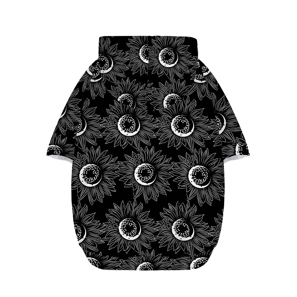 White And Black Sunflower Pattern Print Dog Zip Up Hoodie