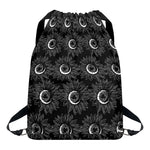White And Black Sunflower Pattern Print Drawstring Backpack
