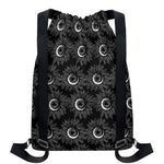 White And Black Sunflower Pattern Print Drawstring Backpack