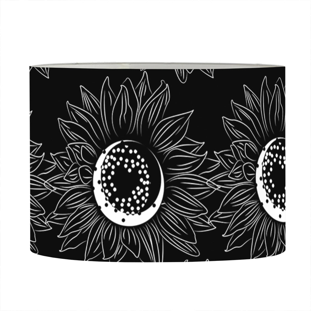 White And Black Sunflower Pattern Print Drum Lamp Shade