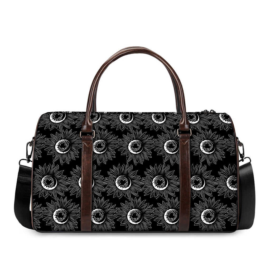 White And Black Sunflower Pattern Print Duffle Bag