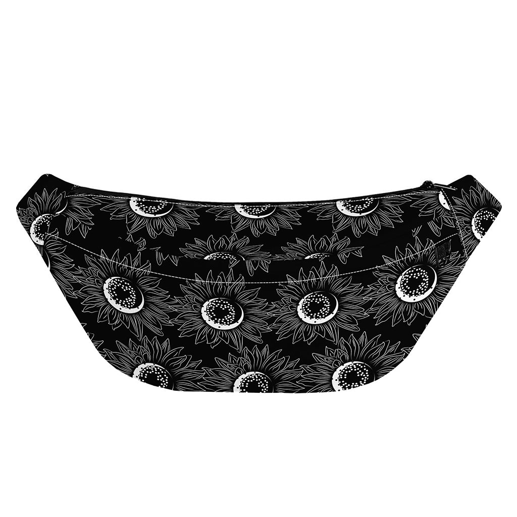 White And Black Sunflower Pattern Print Fanny Pack